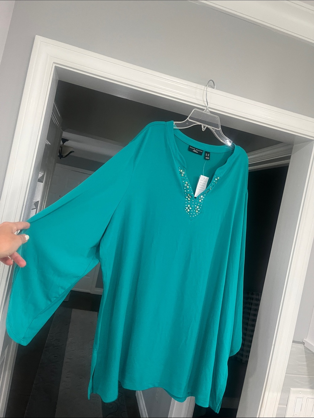 Susan Graver Artisan Women's Top Plus Sz 3X Bell 3/4” Sleeve NEW